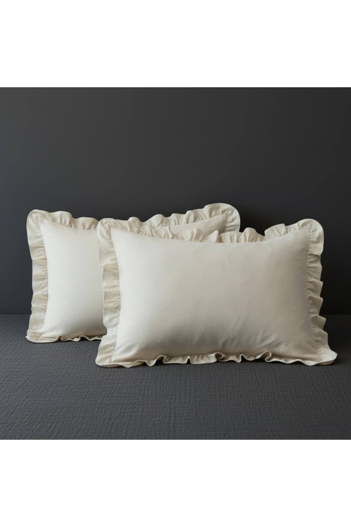%100 Pamuklu Ham Keten Fırfırlı Yastık Kılıfı 2’li Set – 50x70 cm Doğal Dokuma