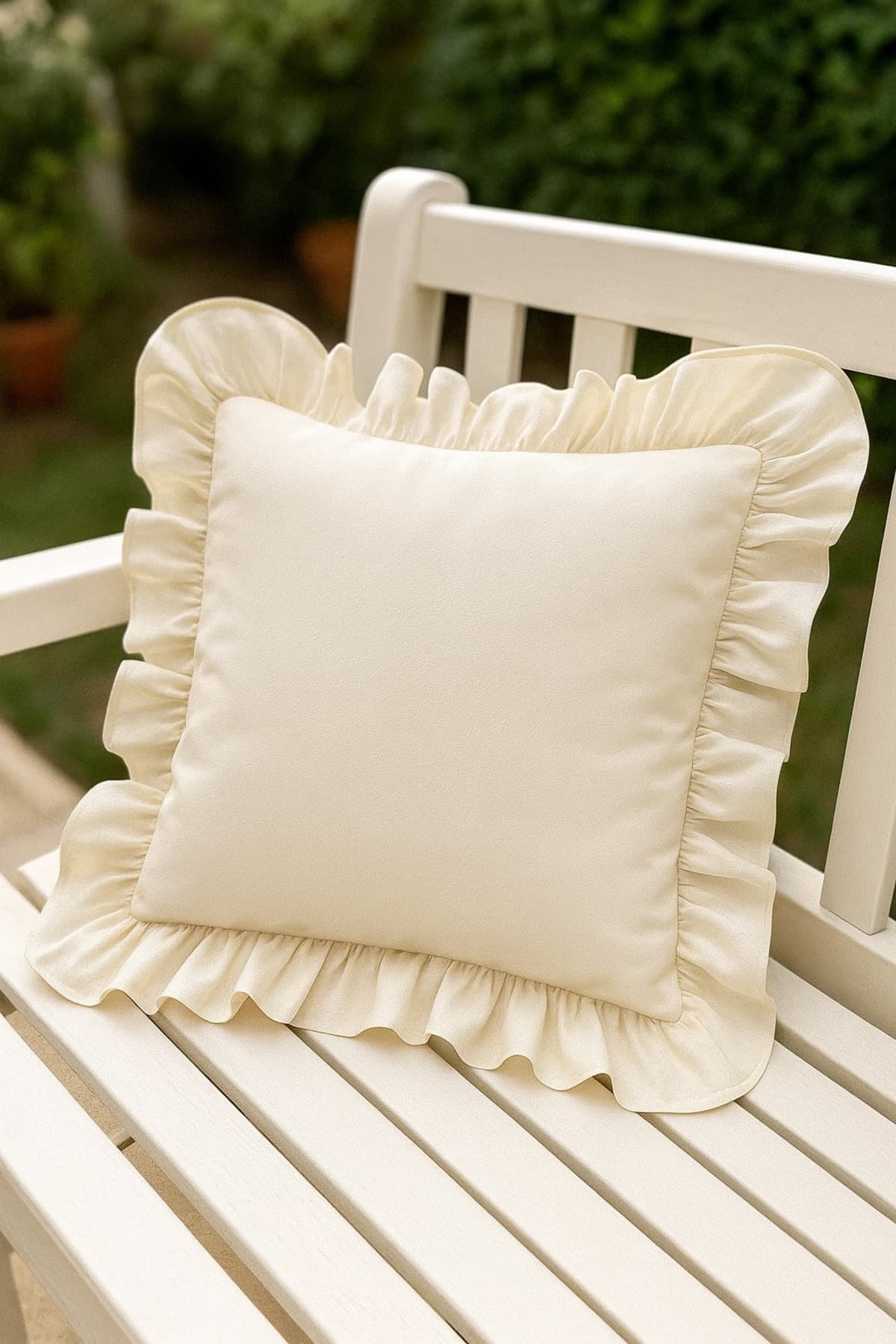 %100 Ham Pamuklu Keten Fırfılı Kırlent Kılıfı 43x43 Cm