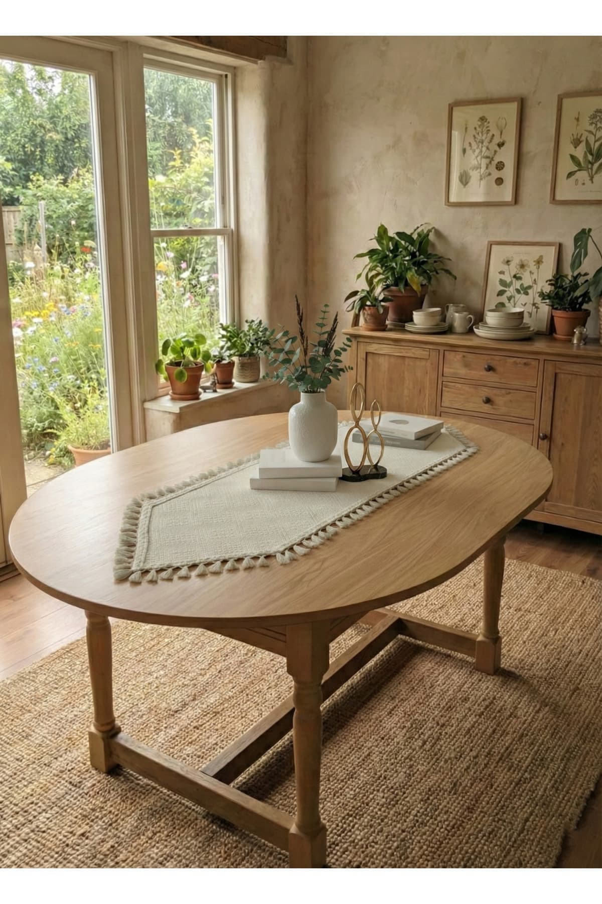 Doğal Dokulu Püsküllü Buldan Bezi Runner 40×140 cm