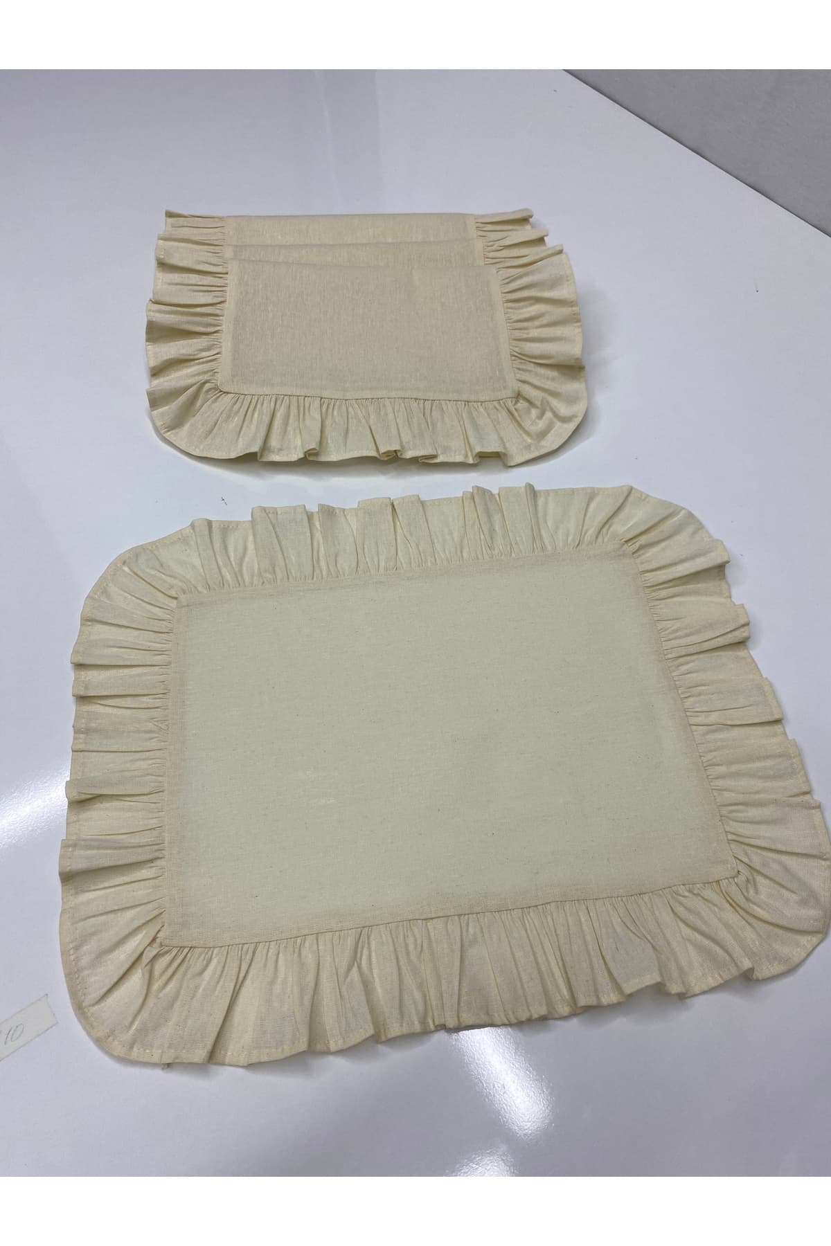 %100 Pamuklu Bej Ham Keten Fırfırlı 2'li Amerikan Servisi Supla Dikdörtgen 35x45 Cm