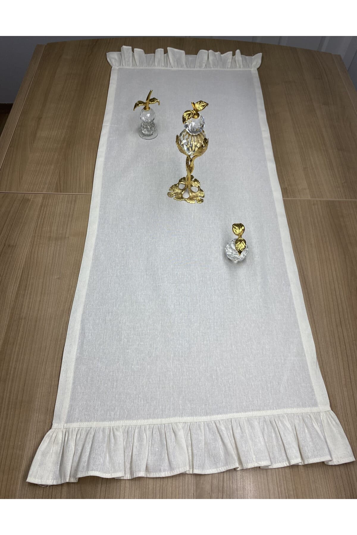 %100 Pamuklu Ham Keten Kenarları Fırfırlı Runner 40x140 cm